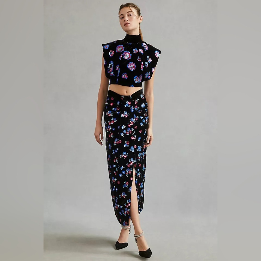 Sabina Musayev black velvet embellished top with open back